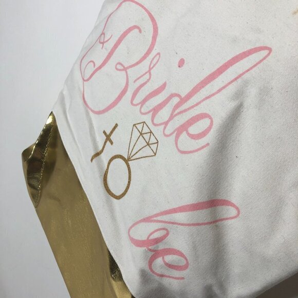 WEDDING Bride “Bride To Be” Cream Gold Foil & Baby Pink Canvas Tote Bag Purse - Picture 5 of 9